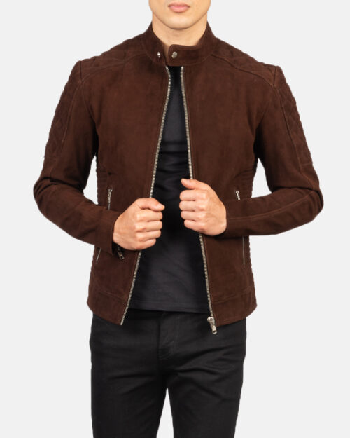 Rivon Quilted Brown Suede Biker Jacket